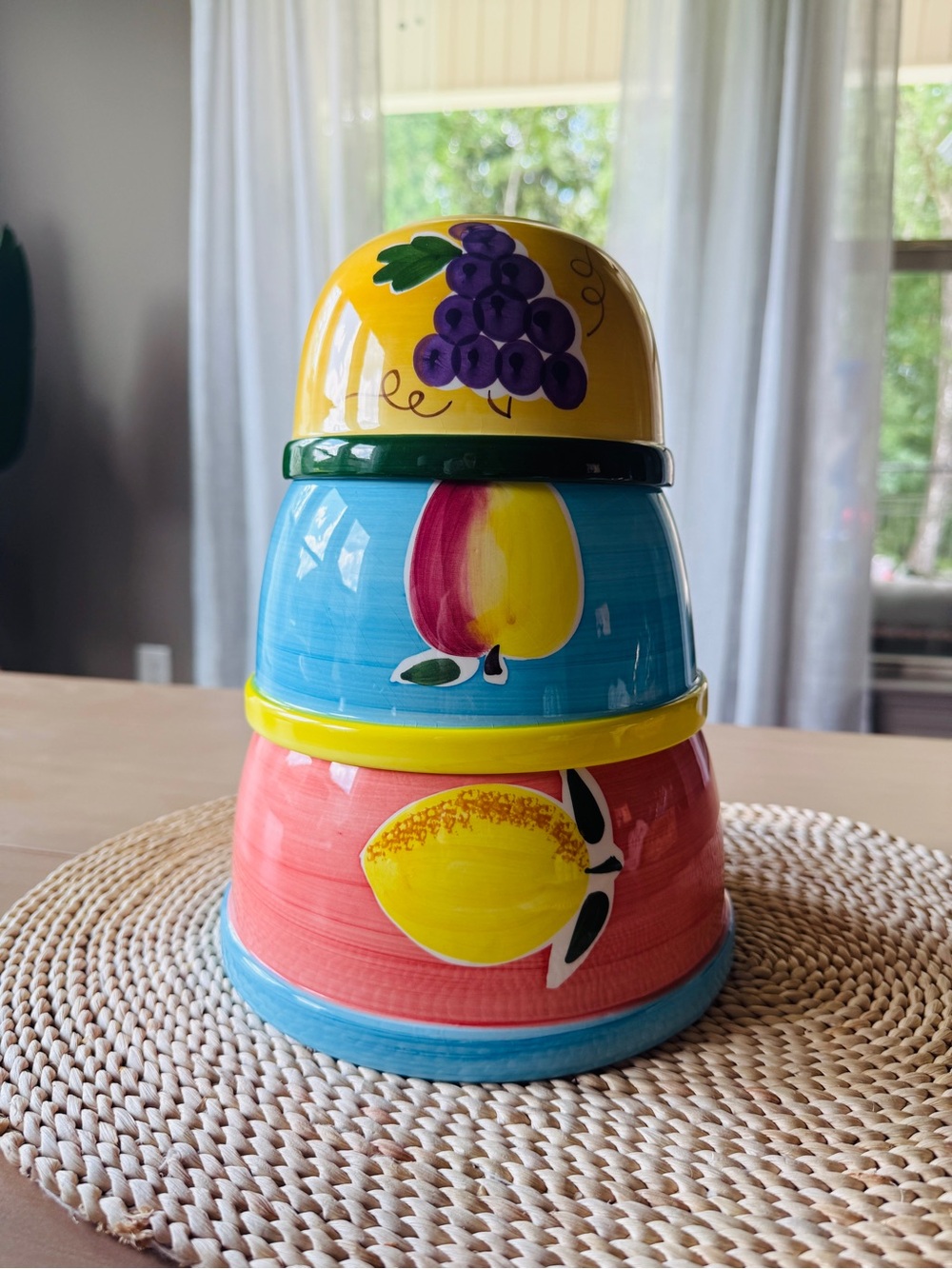 Colorful Fruit Ceramic Mixing Bowl Set - Yellow Blue Pink